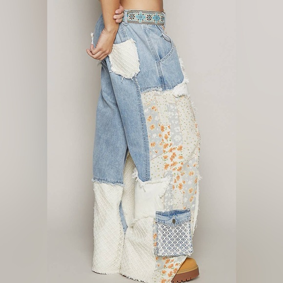 POL Boho Printed Patchwork Pants NWOT Size Large - Picture 3 of 6